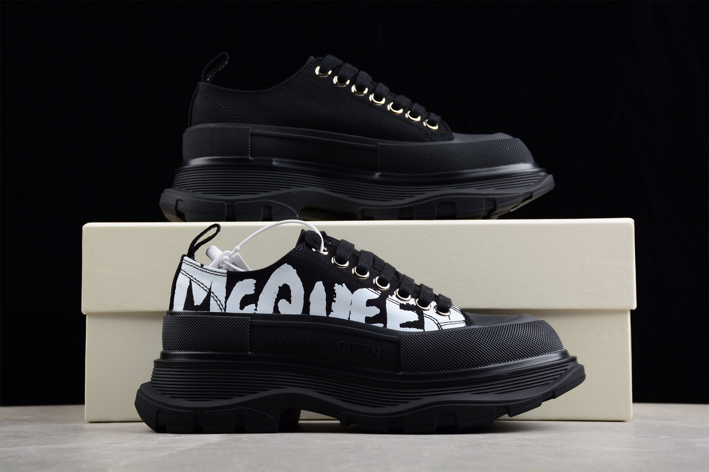 Alexander McQueen Tread Slick Low Lace-Up in Canvas Graffiti Black - Best Reps Website 2025