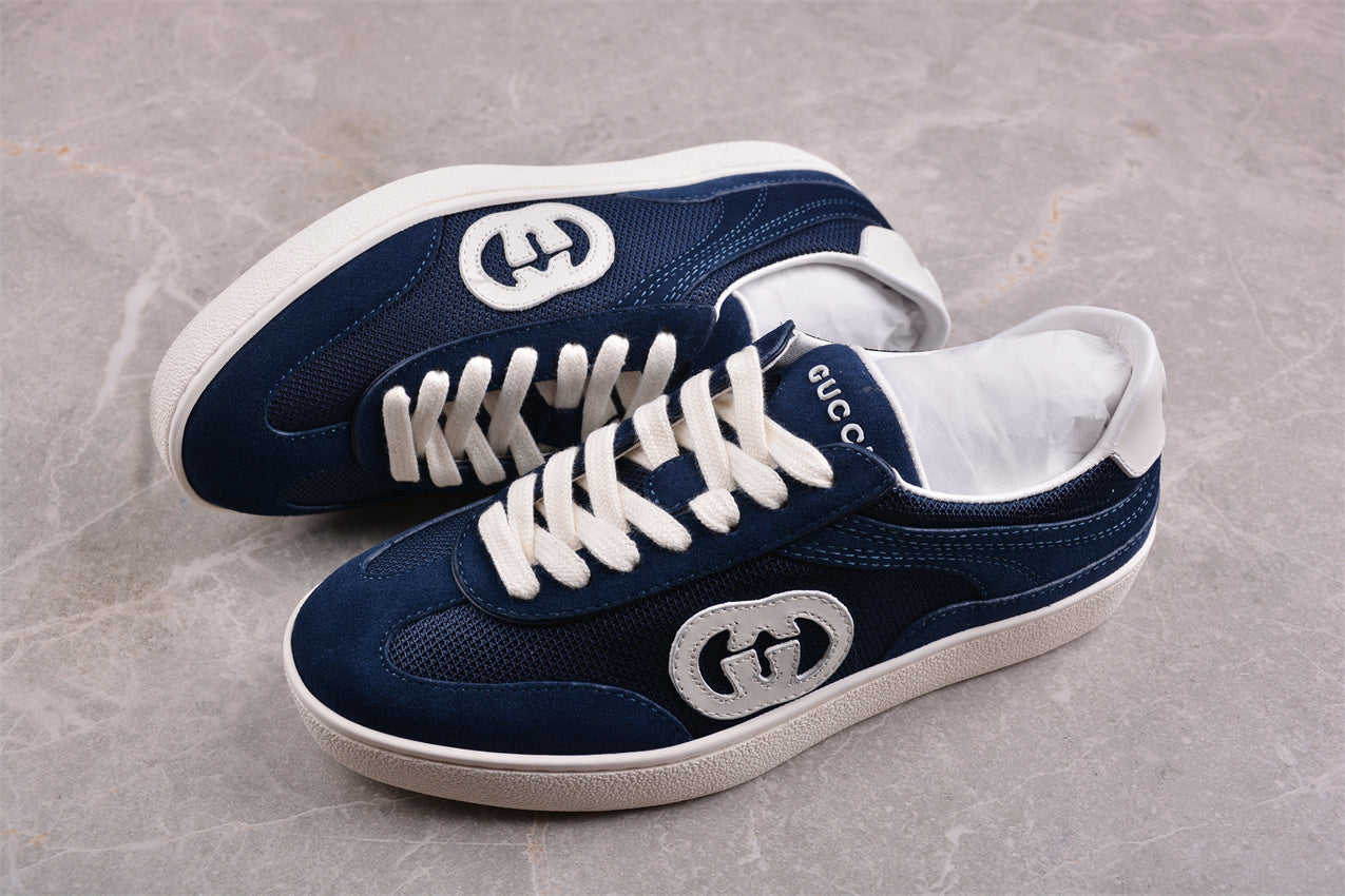Gucci Interlocking G Men's Blue/White Suede Low Top Sneakers - Best Reps Website 2025
