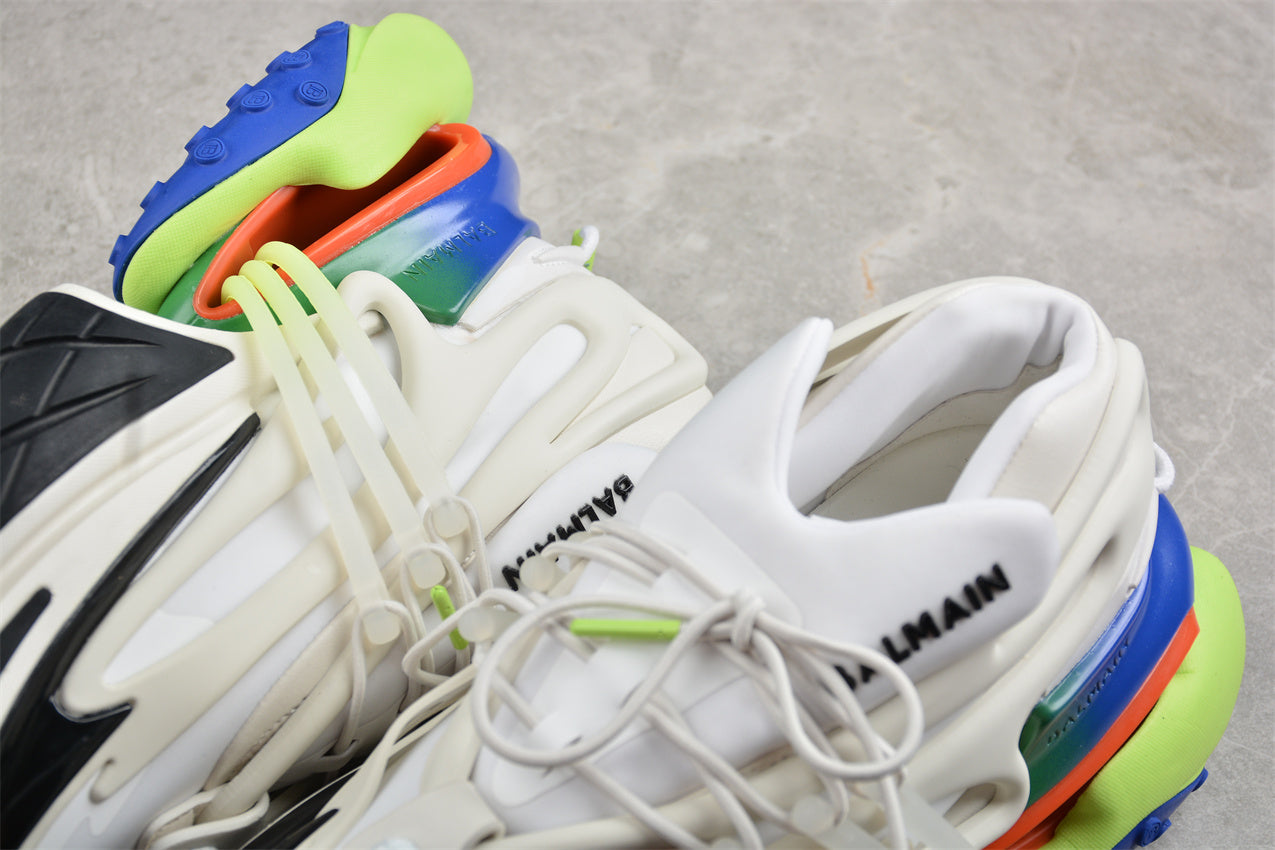 Balmain Unicorn Trainers in Neoprene and Leather White