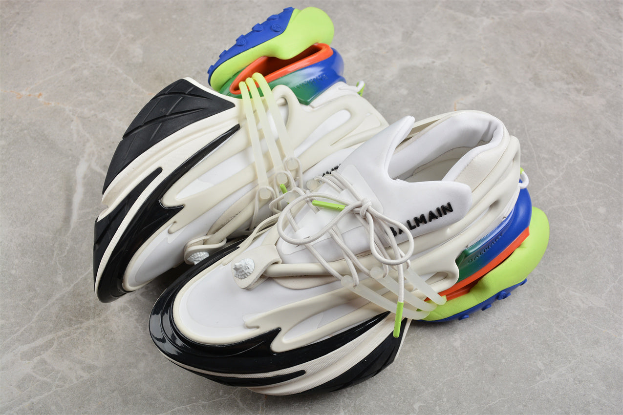 Balmain Unicorn Trainers in Neoprene and Leather White