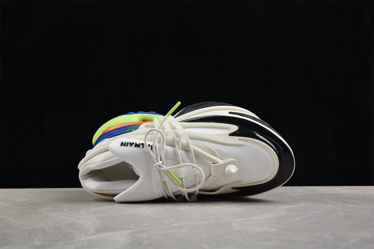 Balmain Unicorn Trainers in Neoprene and Leather White