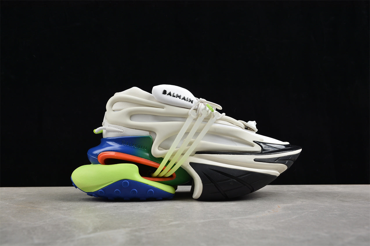 Balmain Unicorn Trainers in Neoprene and Leather White