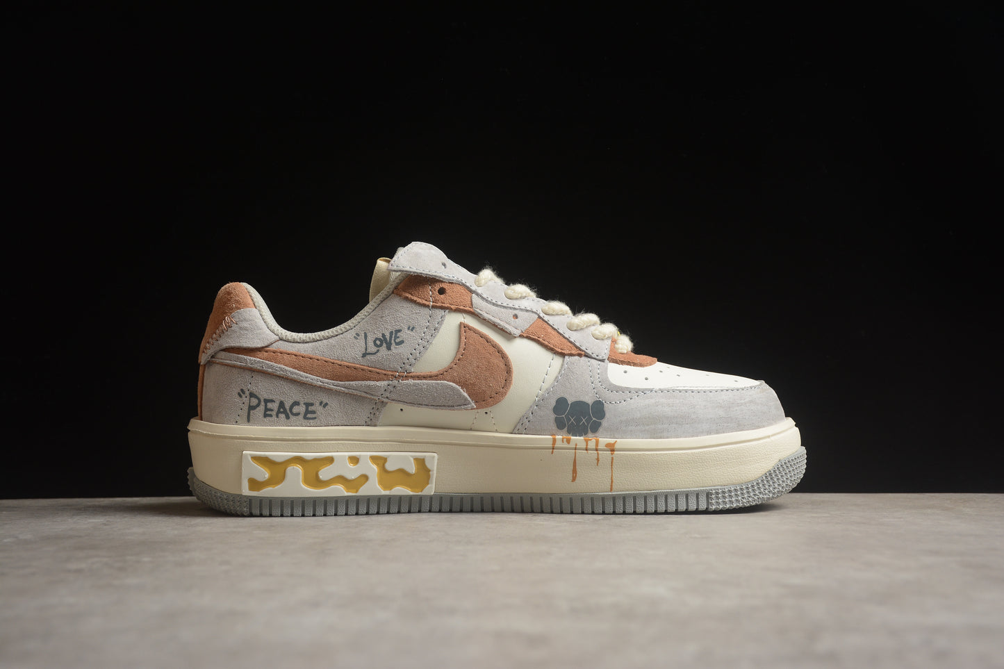 Custom Nike Air Force 1 x KAWS x Sesame Street – Beige/Grey