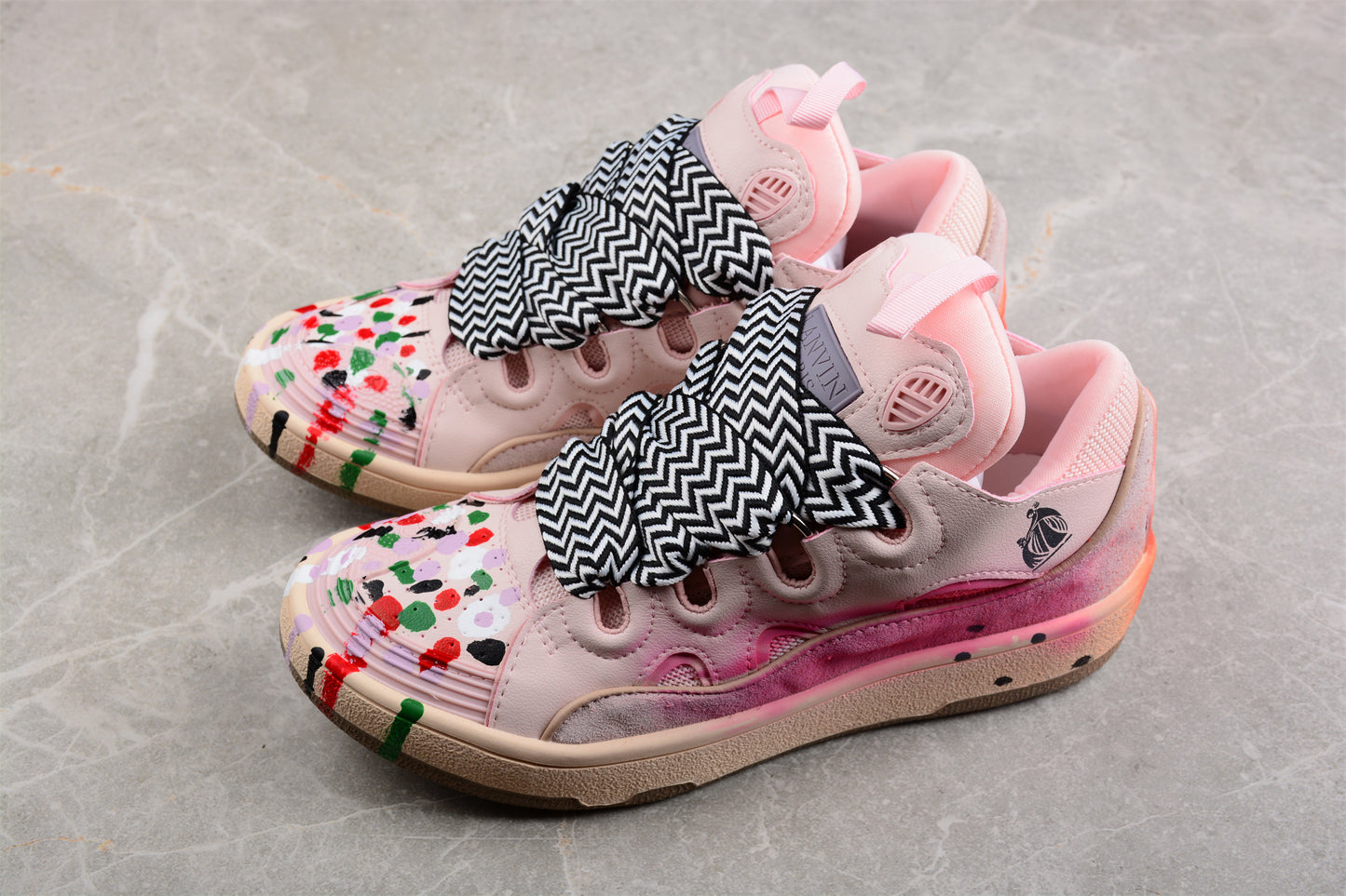 Gallery Dept. x Lanvin Curb Light Sneakers 'Paint Drip – Pale Pink' - Best Reps Website 2025