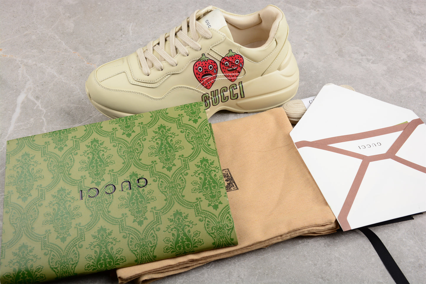Gucci Rhyton Sneaker With Strawberry Print 'Ivory White' - Best Reps Website 2025