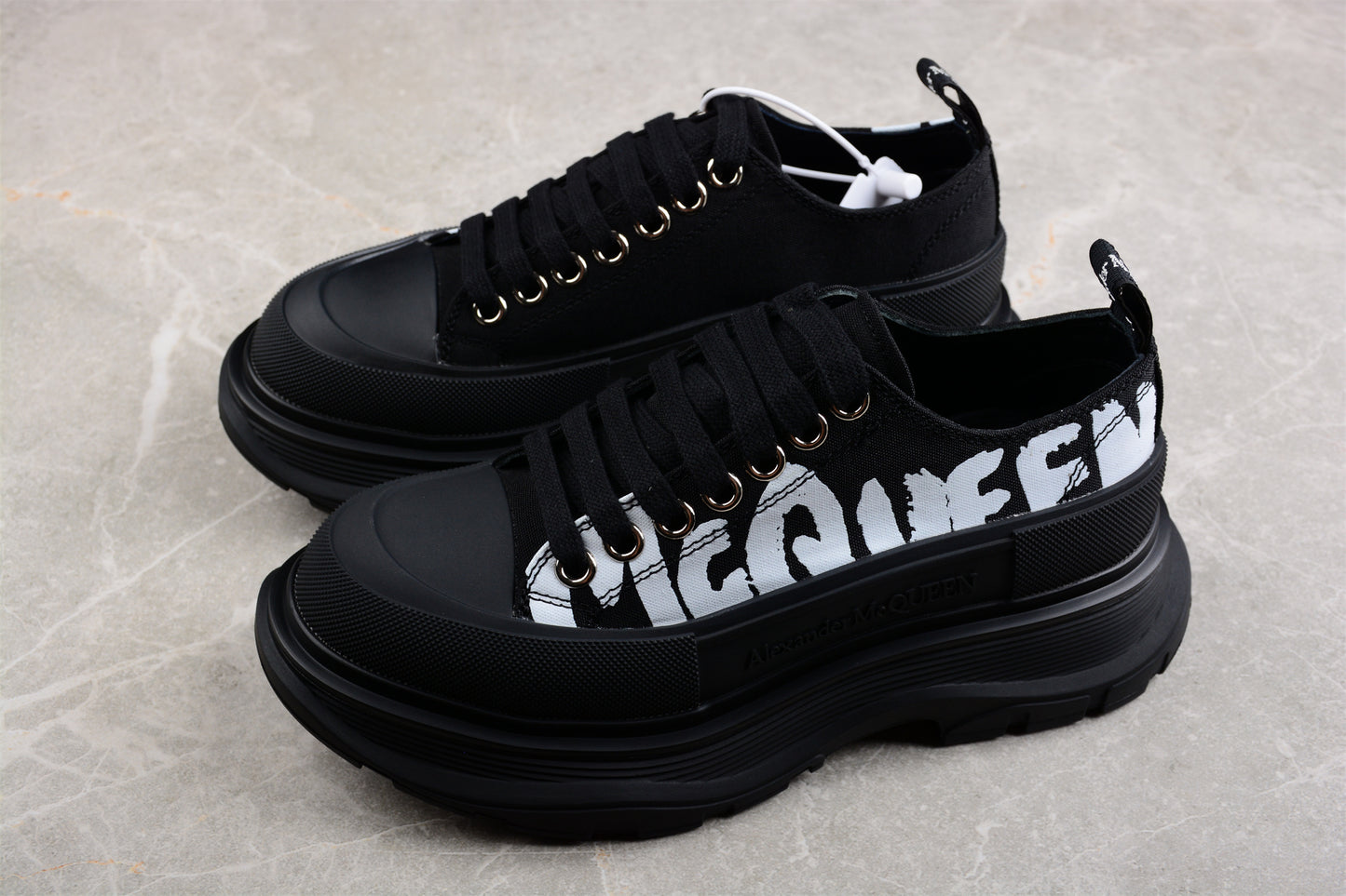 Alexander McQueen Tread Slick Low Lace-Up in Canvas Graffiti Black - Best Reps Website 2025