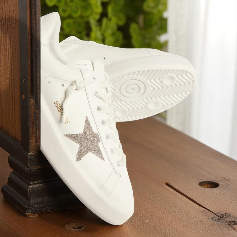 Purestar sneakers in white leather with silver-colored crystal star