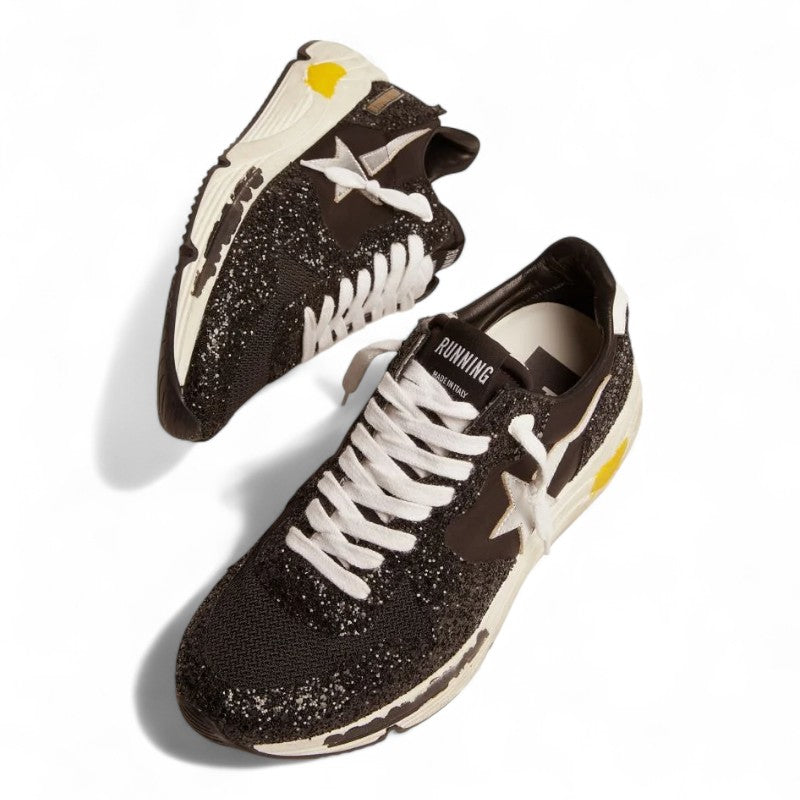 Running Sole sneakers in black nylon and glitter with silver laminated leather star
