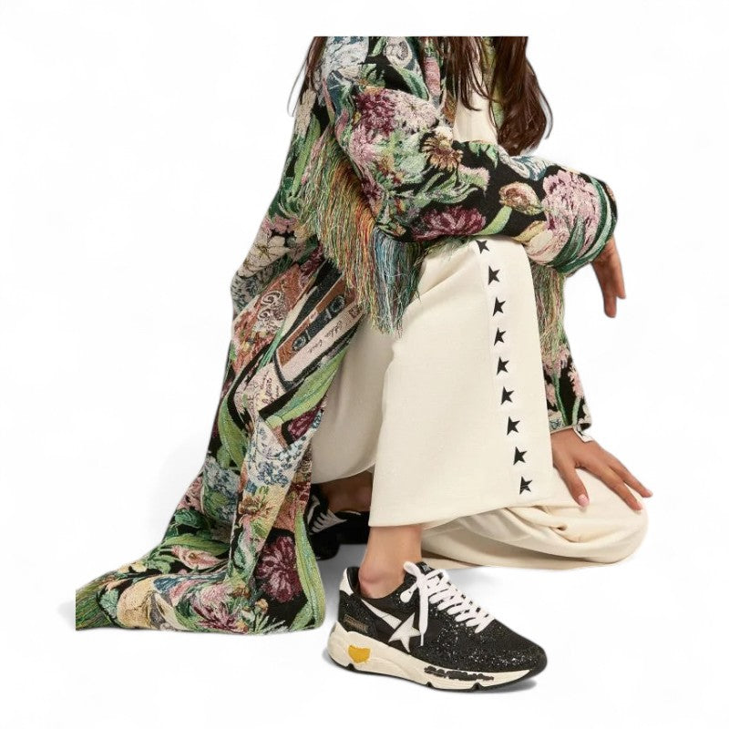 Running Sole sneakers in black nylon and glitter with silver laminated leather star