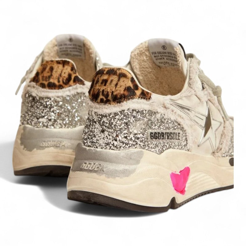 Running Sole sneakers in nylon and silver glitter with leopard-print pony skin heel tab - Best Reps Website 2025