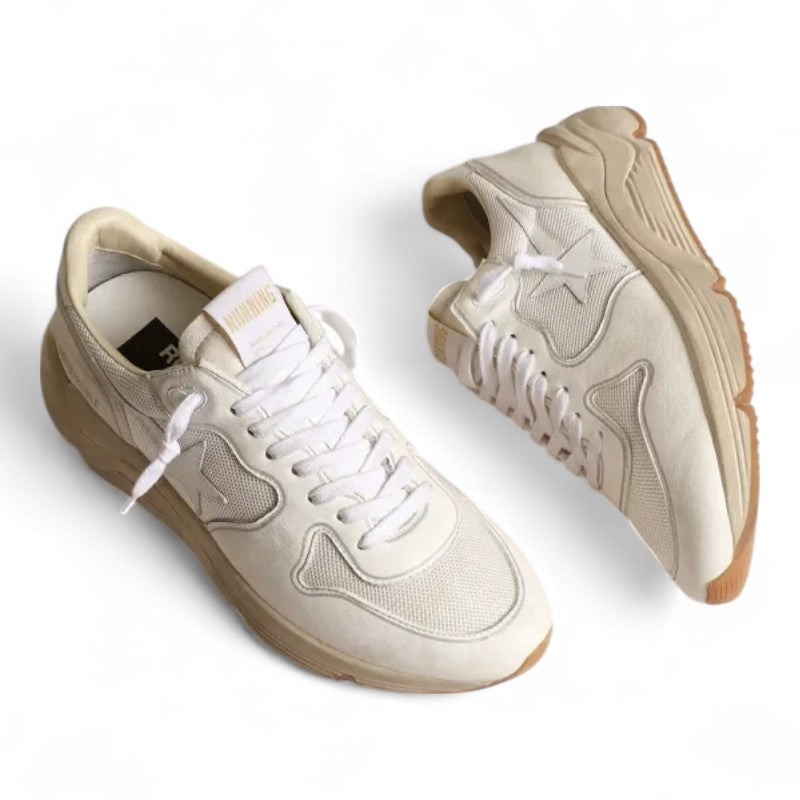 Running sole sneakers in optical-white mesh and nappa leather with white leather star - Best Reps Website 2025