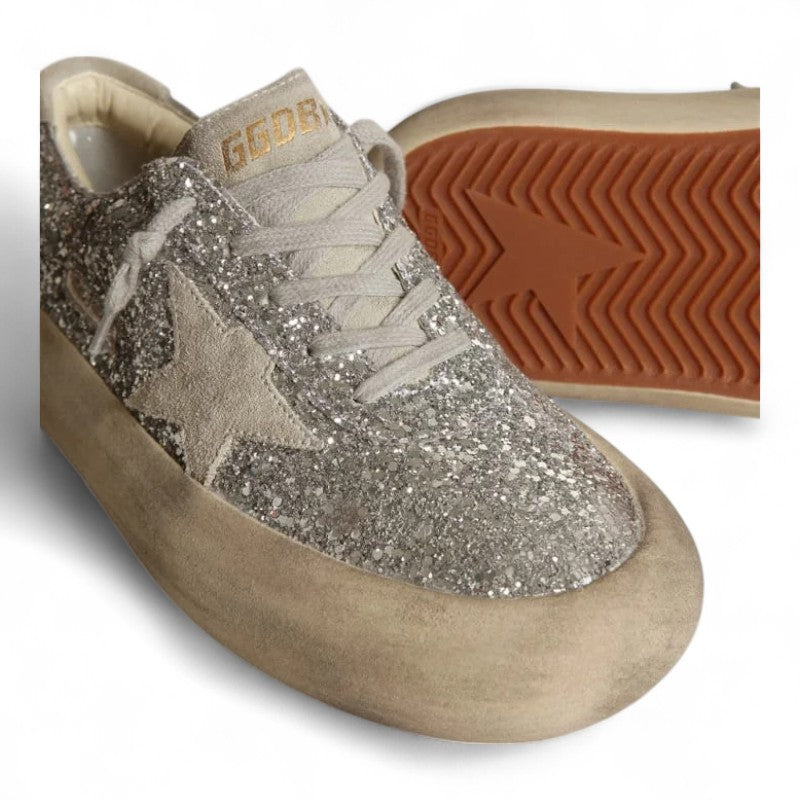 Space-Star shoes in silver glitter with ice-gray suede star and heel tab - Best Reps Website 2025