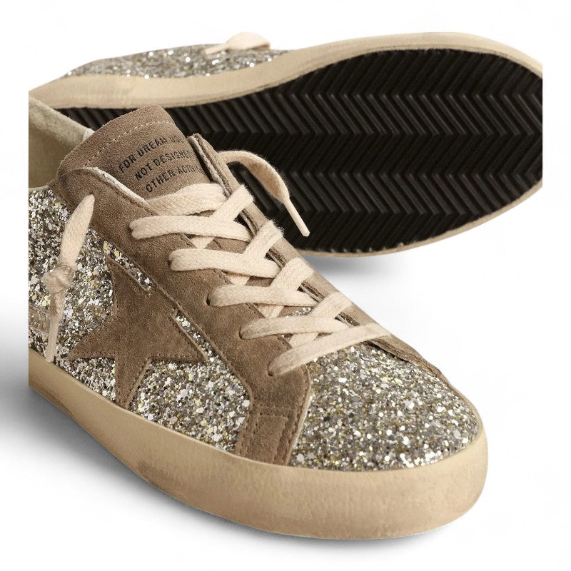 Super-Star sneakers in platinum glitter with a dove-gray suede star - Best Reps Website 2025