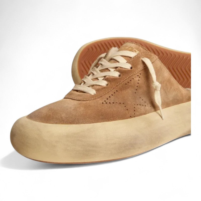 Space-Star Sabot shoes in tobacco-colored suede with shearling lining