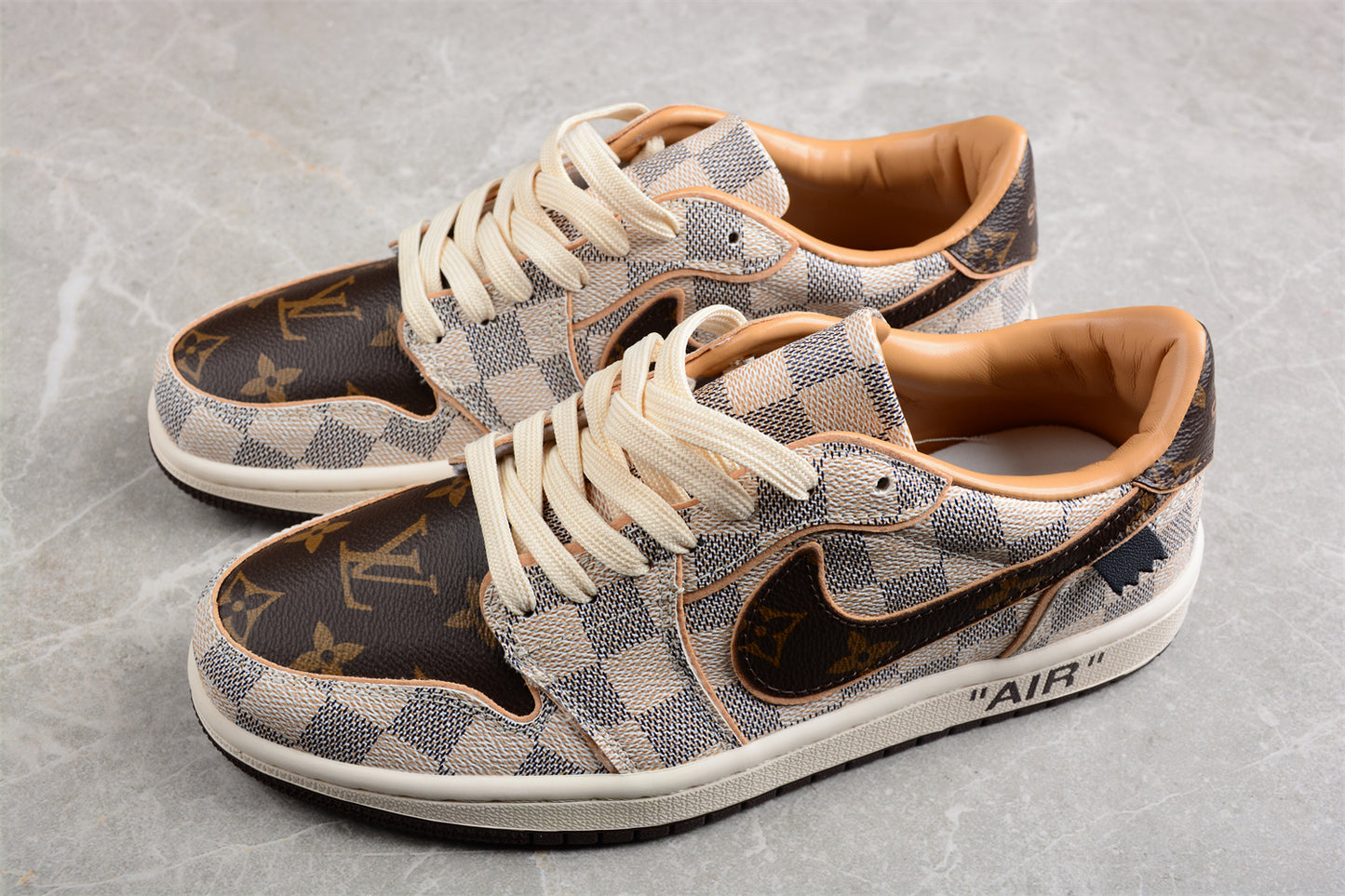 Air Jordan 1 Low OG Custom "Damier Azur/Brown/LV Monogram" - Best Reps Website 2025