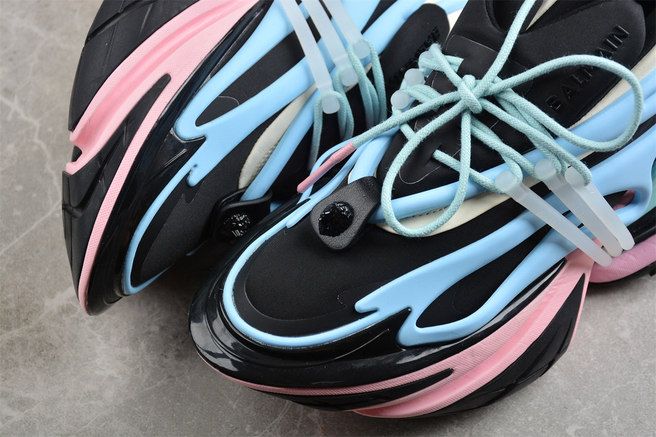 Balmain Unicorn Sneakers Black Sky Blue – Neoprene &amp; Leather