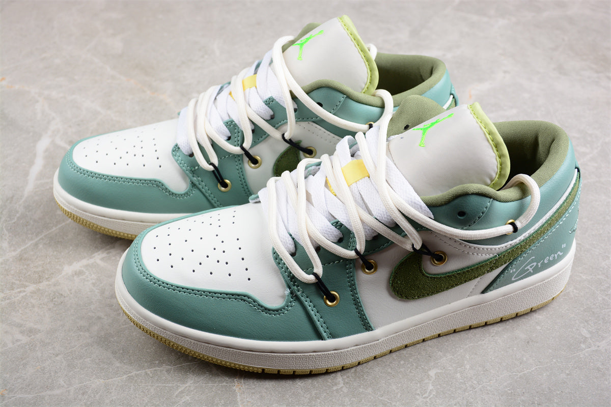 Air Jordan 1 Low Custom Sail White Oil Green