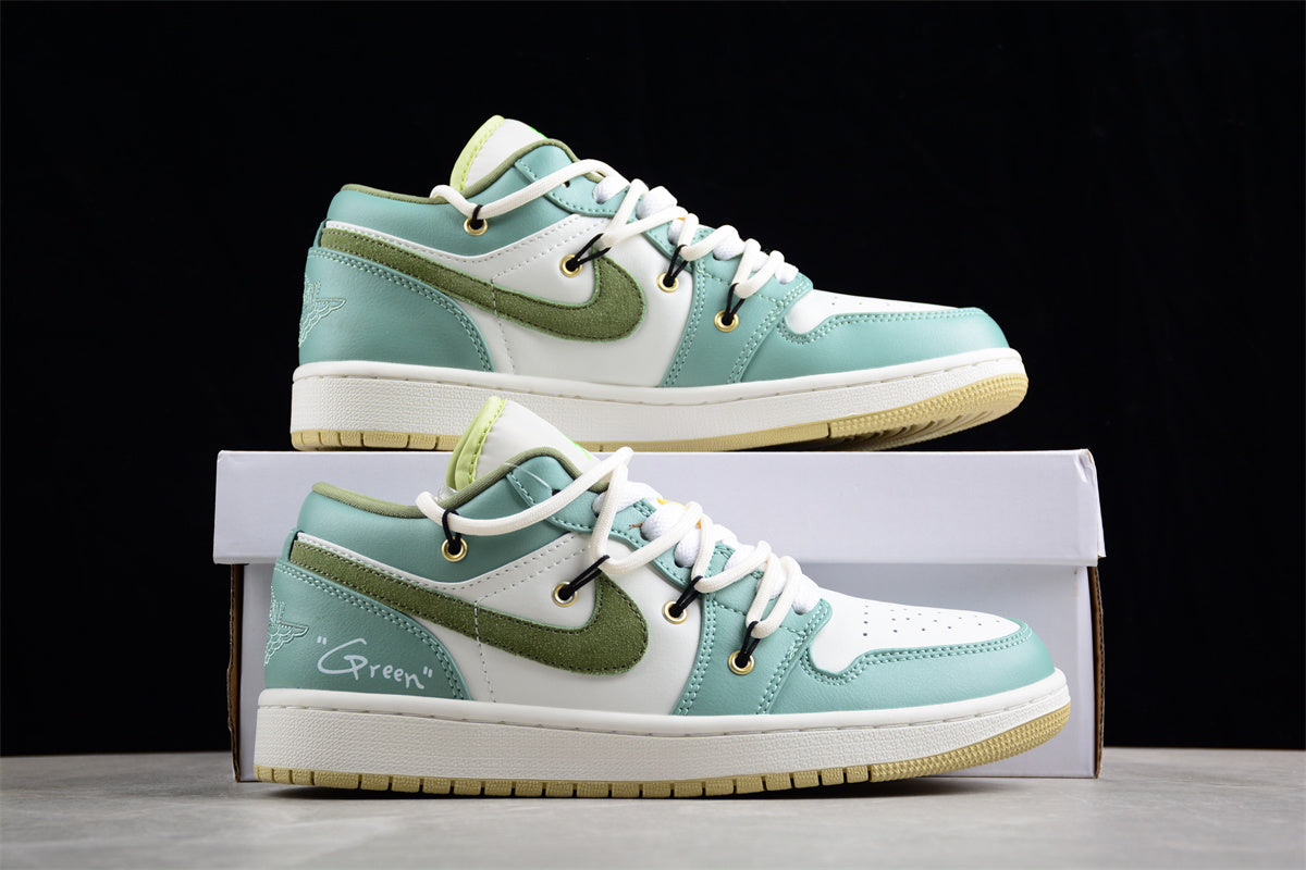 Air Jordan 1 Low Custom Sail White Oil Green