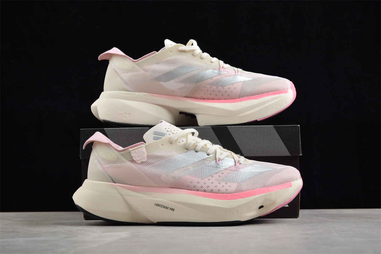 adidas Adizero Adios Pro 3 in Chalk White, Silver Metallic, and Clear Pink - Best Reps Website 2025