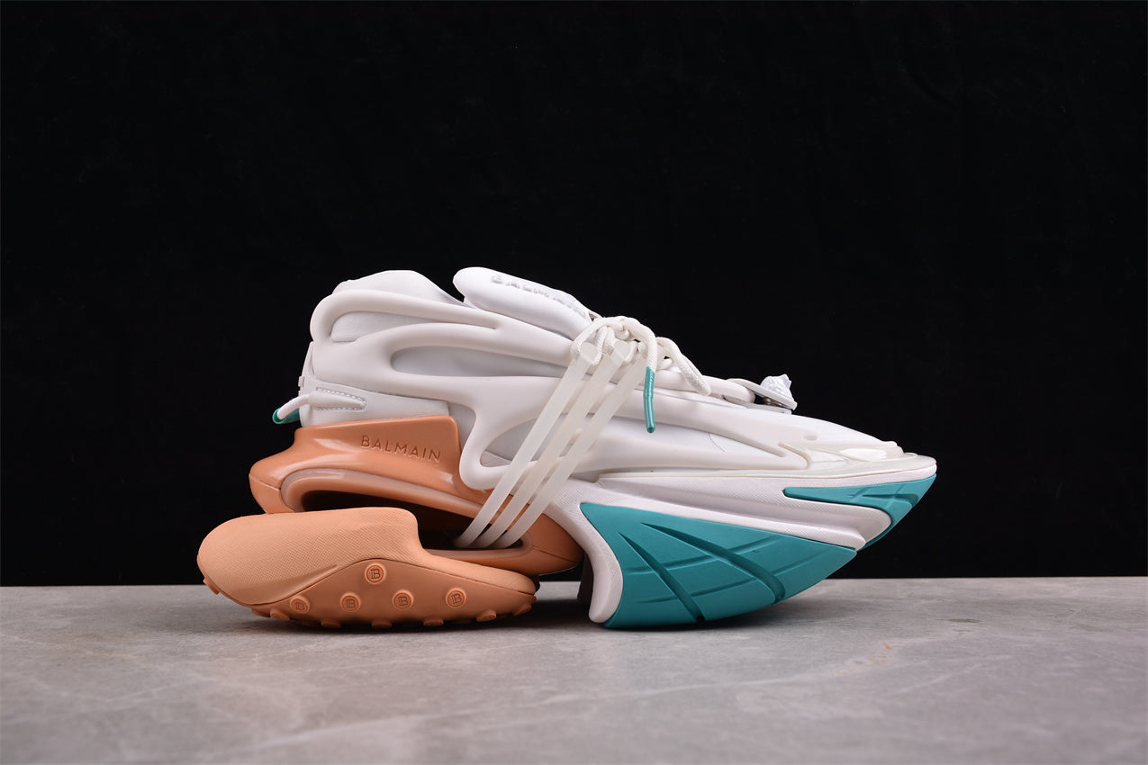 Balmain Unicorn Sneakers in Taupe/White/L. Green – Neoprene &amp; Leather - Best Reps Website 2025