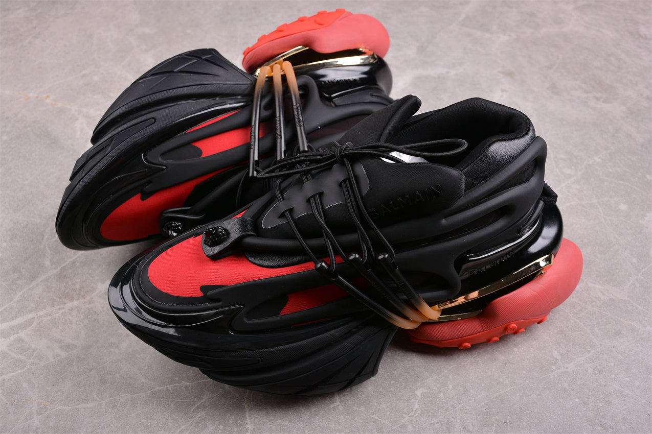 Balmain Unicorn Sneakers Light Black/Red – Neoprene &amp; Leather - Best Reps Website 2025
