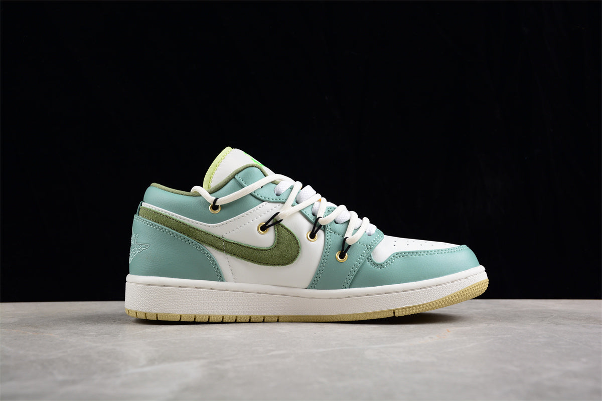 Air Jordan 1 Low Custom Sail White Oil Green