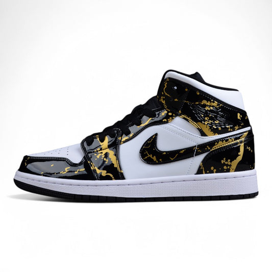 Air Jordan 1 Mid 'Patent Black White Gold'