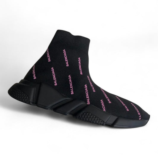 Balenciaga Speed Sneaker All Over Logo Black/Pink 