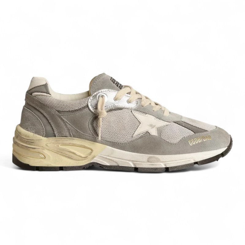 Dad-Star in suede and silver mesh with white leather star and heel tab
