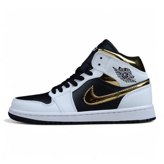 Nike Air Jordan 1 Mid GS White Gold Black 