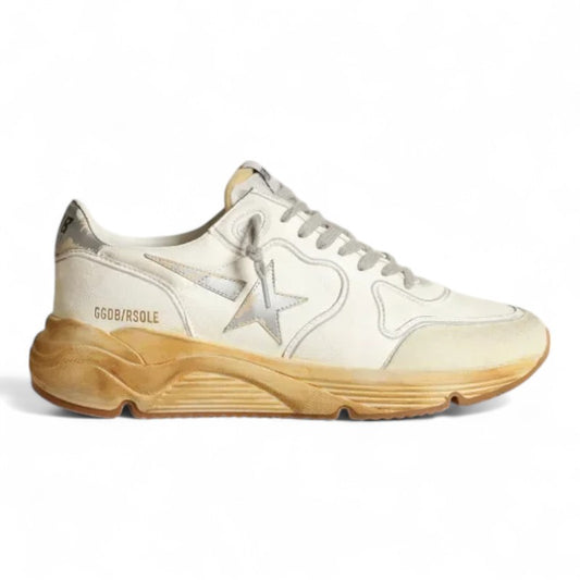 Running Sole sneakers with star and heel tab in leather with silver-colored digital print
