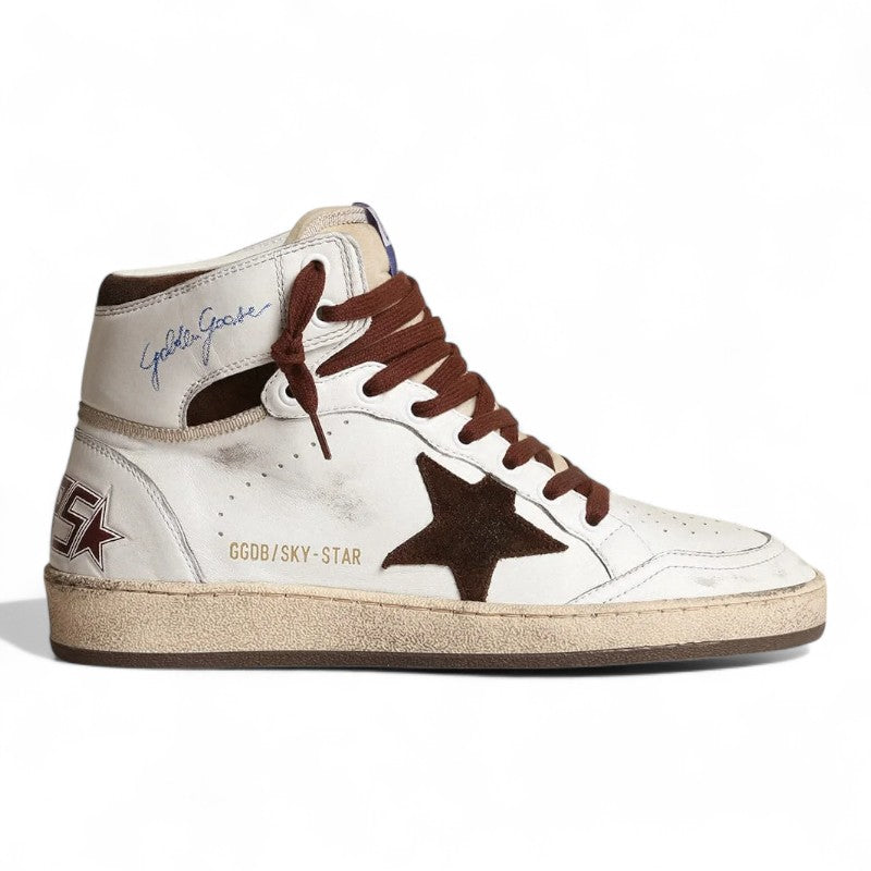 Sky-Star sneakers in white nappa leather with a chocolate suede star