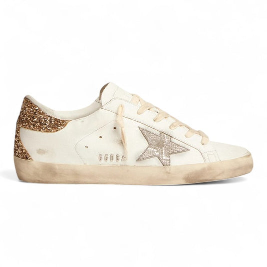 Super-Star sneakers with snake-print silver leather star and gold glitter heel tab
