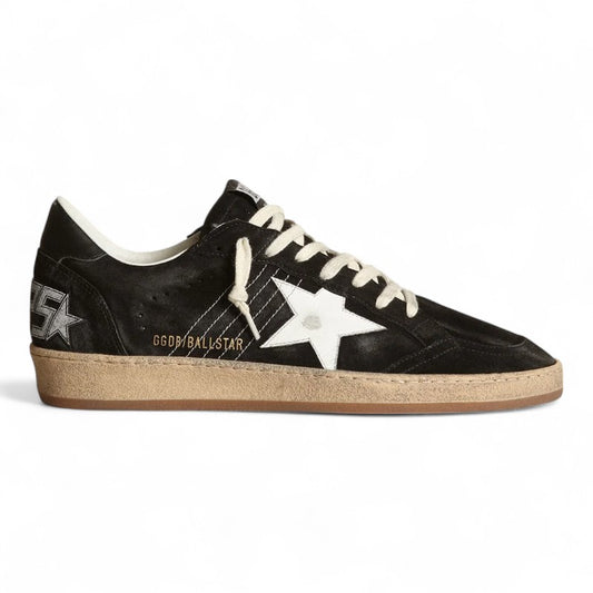 The Ball Star sneaker features white nappa leather with a silver glitter star and heel tab,