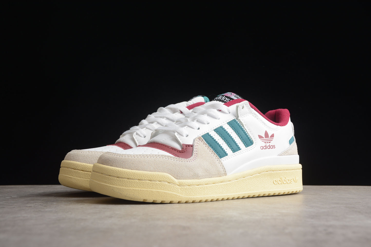 adidas Forum Low in White/Teal/Burgundy