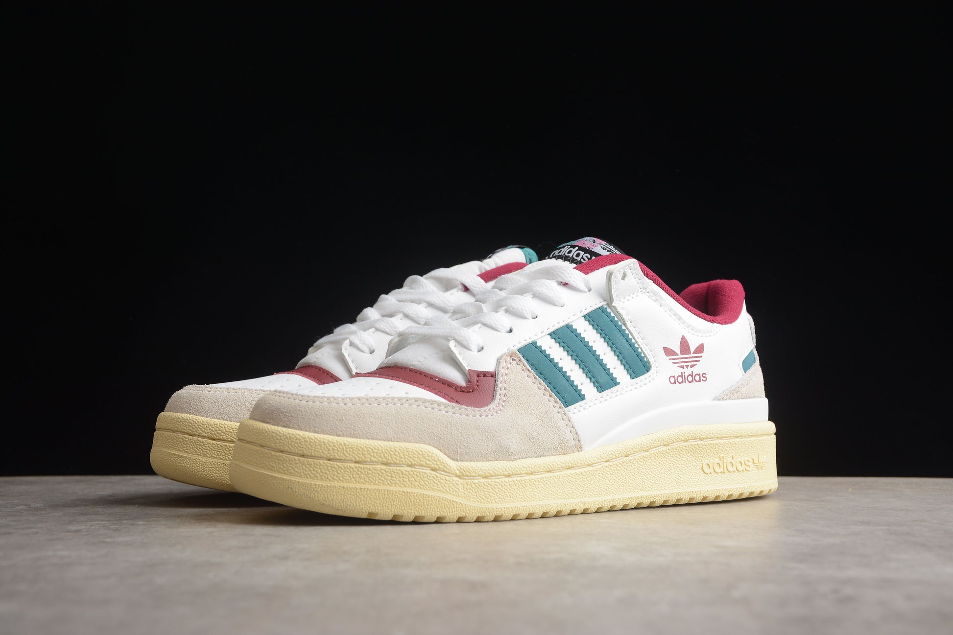 adidas Forum Low in White/Teal/Burgundy