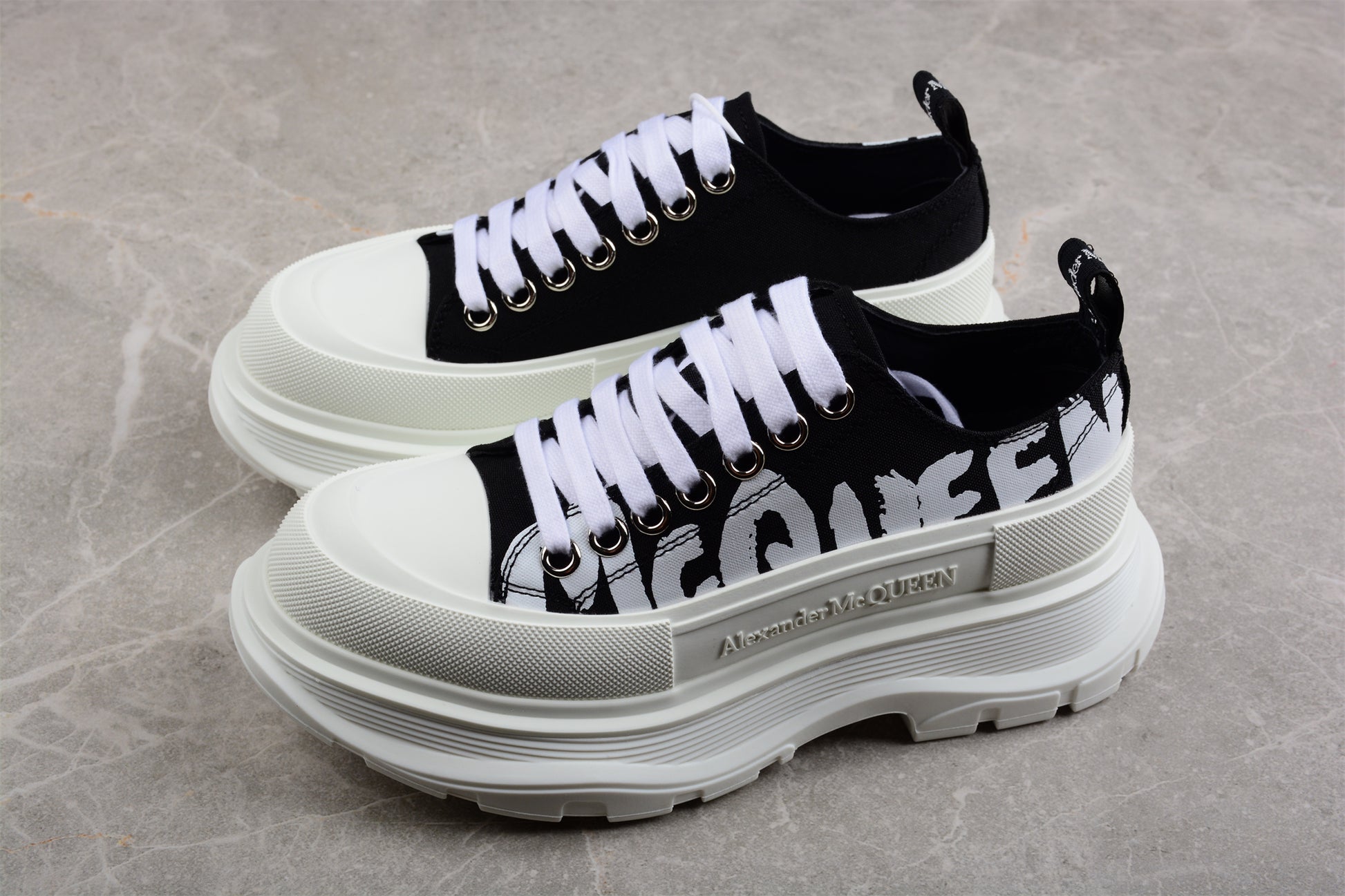 Alexander McQueen Tread Slick Low Lace-Up – Canvas Graffiti Black/White - Best Reps Website 2025