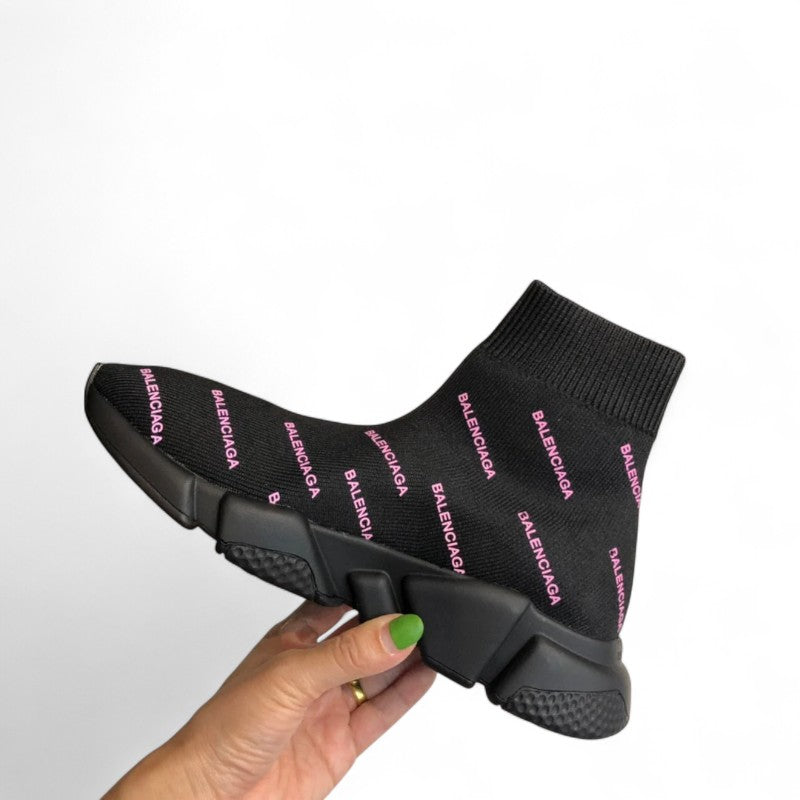 Balenciaga Speed Sneaker All Over Logo Black/Pink - Best Reps Website 2025