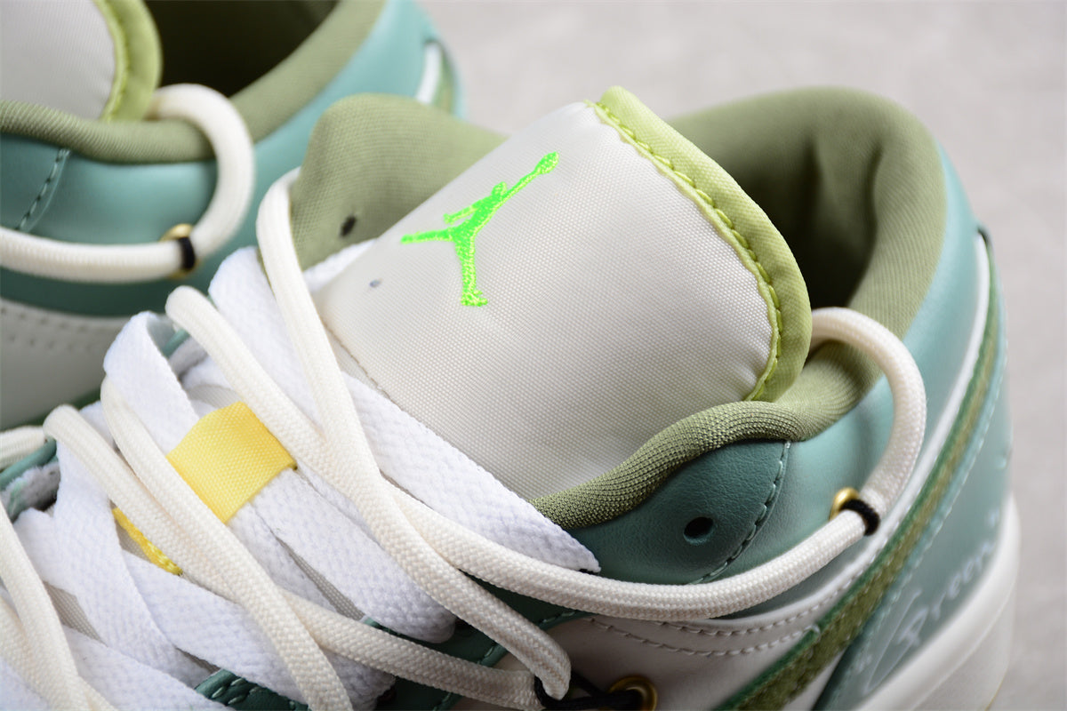 Air Jordan 1 Low Custom Sail White Oil Green