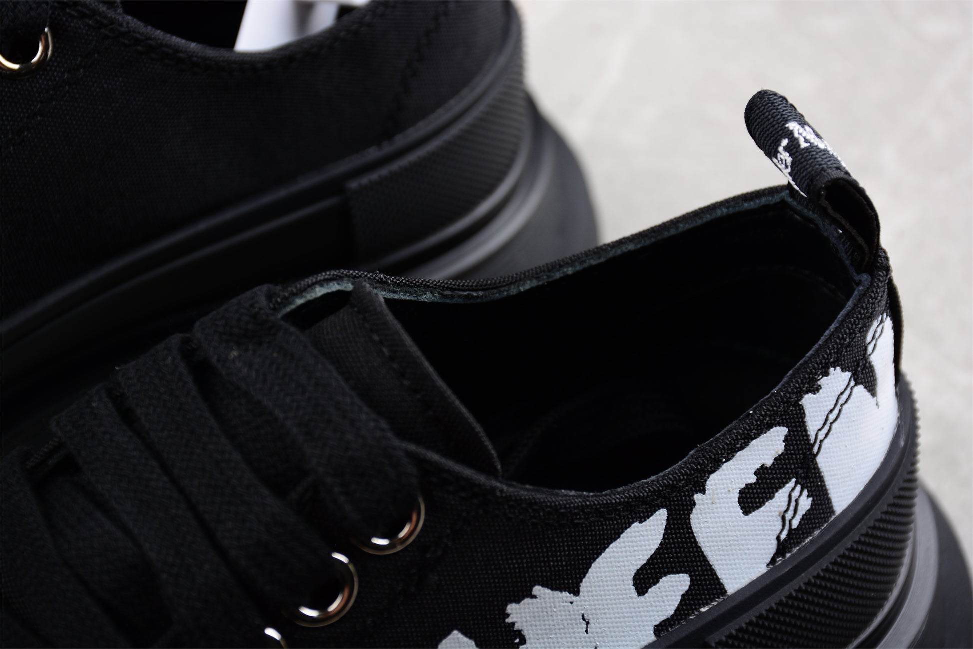 Alexander McQueen Tread Slick Low Lace-Up in Canvas Graffiti Black - Best Reps Website 2025
