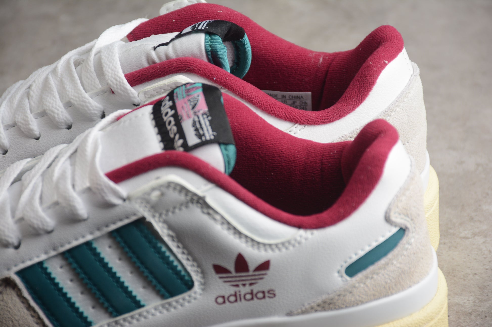 adidas Forum Low in White/Teal/Burgundy