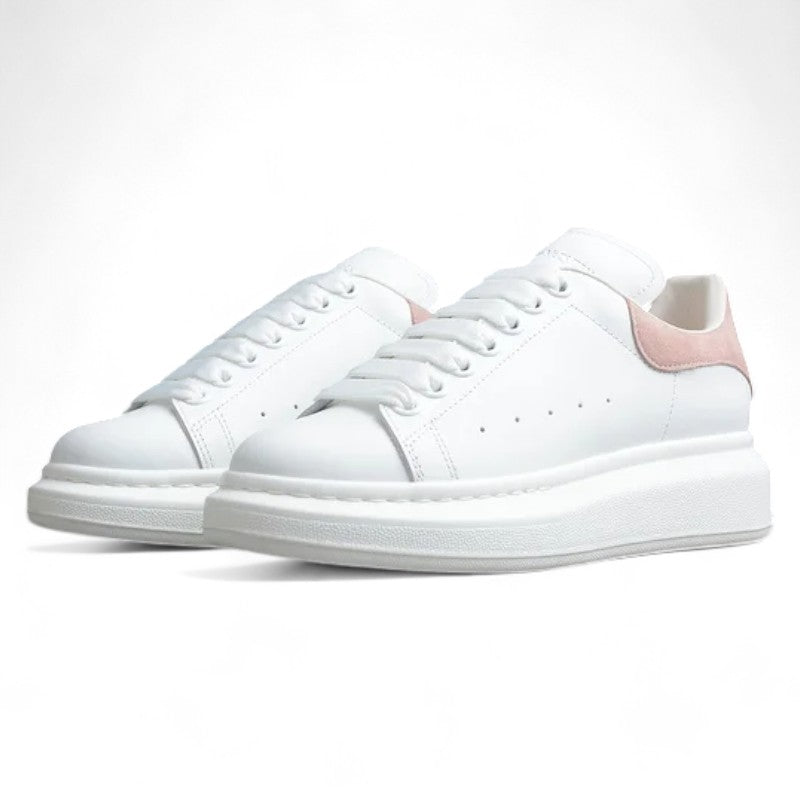 Alexander McQueen White Oversized Sneaker with Pink Suede Heel Tab