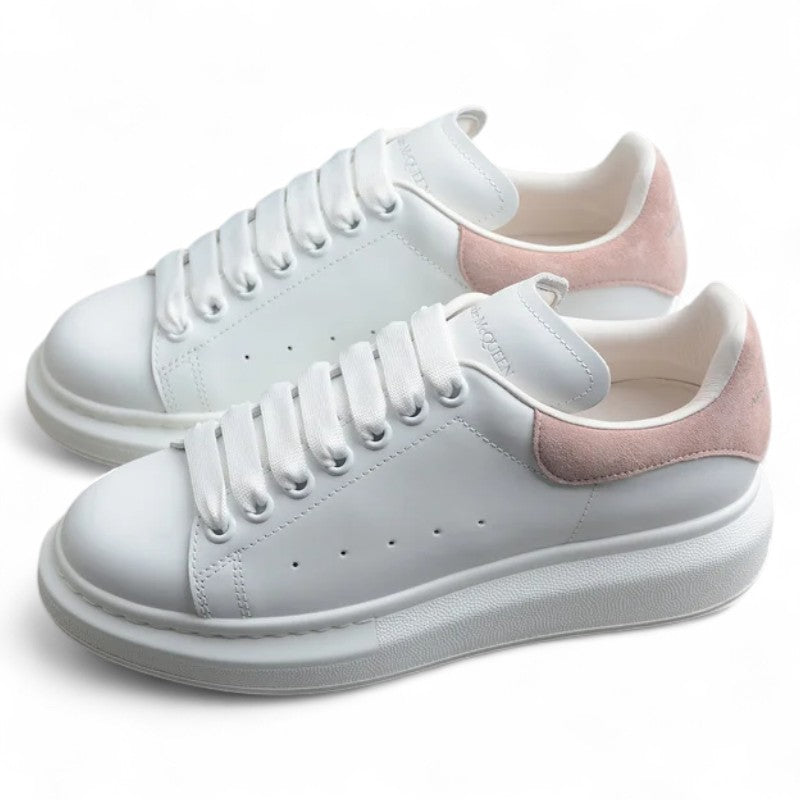 Alexander McQueen White Oversized Sneaker with Pink Suede Heel Tab