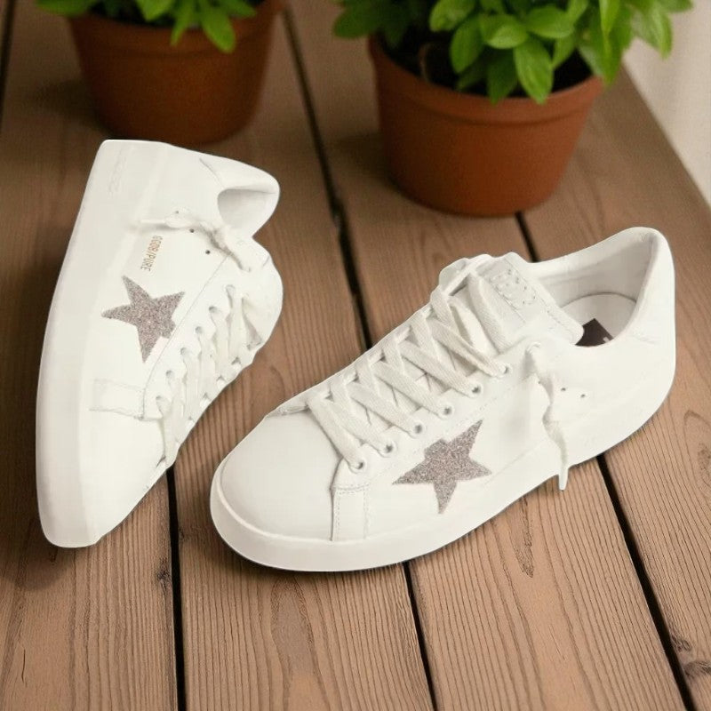 Purestar sneakers in white leather with silver-colored crystal star