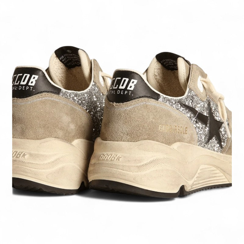Running Sole sneakers in silver glitter and dove-gray suede with black leather star - Best Reps Website 2025
