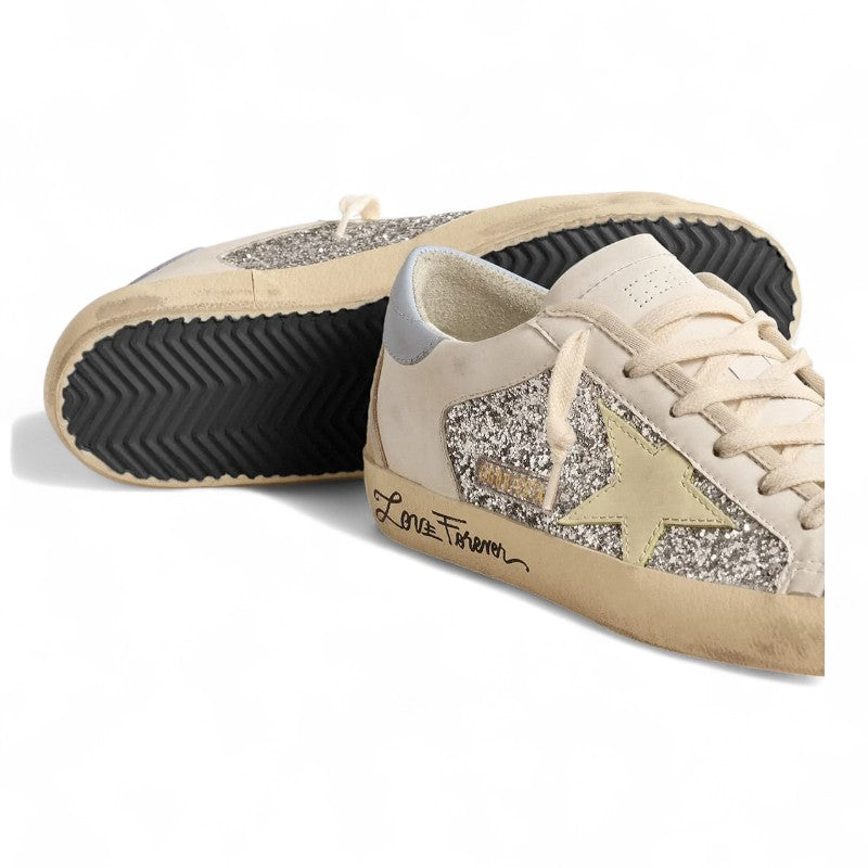 Bio-based Super-Star sneakers with silver glitter and a yellow leather star - Best Reps Website 2025