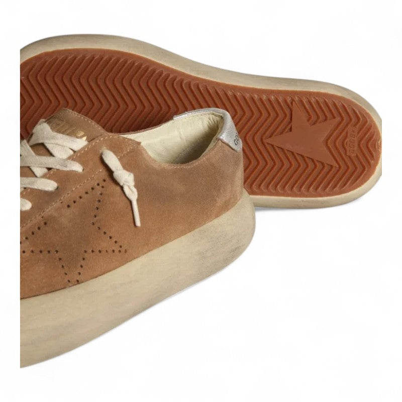 Space-Star shoes in tobacco-colored suede with perforated star and silver metallic leather heal - Best Reps Website 2025