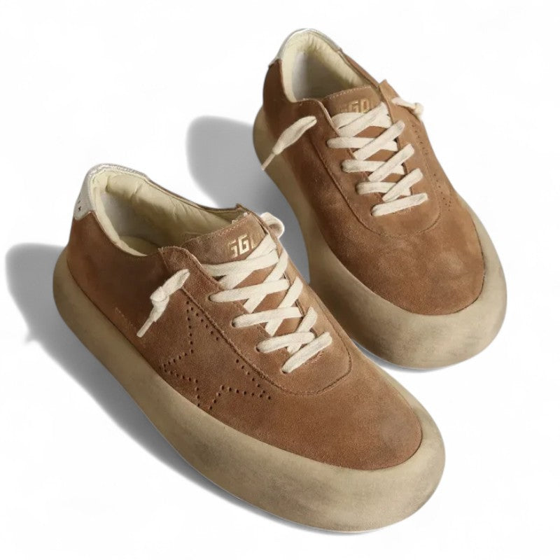 Space-Star shoes in tobacco-colored suede with perforated star and silver metallic leather heal - Best Reps Website 2025