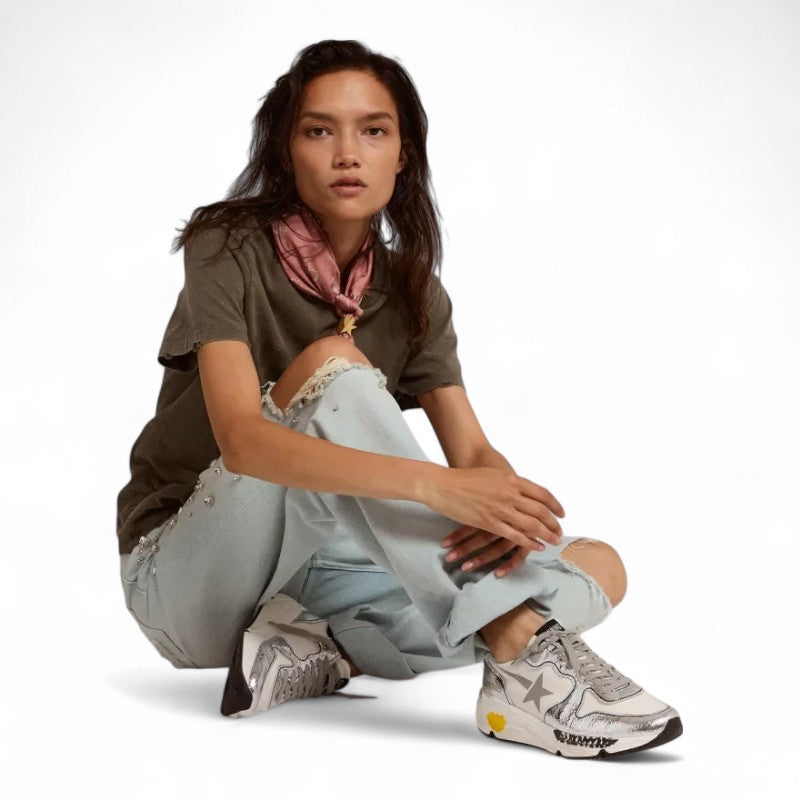 Silver and white Running Sole sneakers-www.switchreps.com