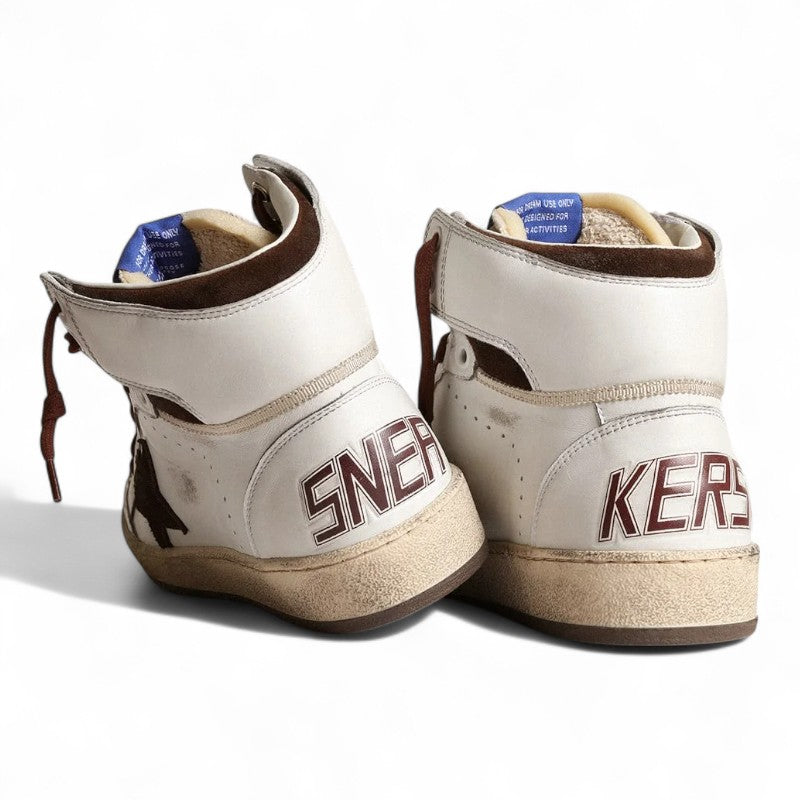 Sky-Star sneakers in white nappa leather with a chocolate suede star